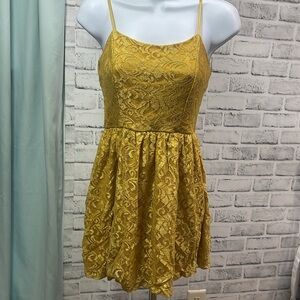 Forever 21 Gold Lace Spaghetti Strap Mini Dress Small